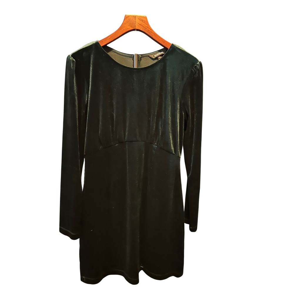 Speechless Womens Dark Green Velvet Empire Waist Long Sleeve Mini Dress XL